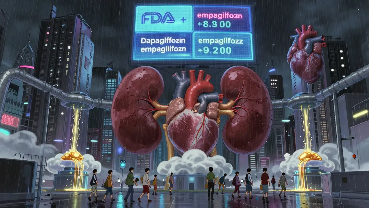 A cyberpunk city of organ-shaped skyscrapers with golden urine streams rising into filtration clouds, under glowing medical approvals.