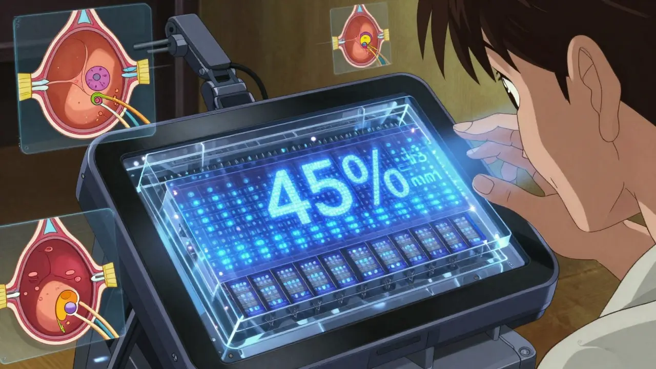 A futuristic OLED screen with internal filters blocking harmful blue light, emitting warm tones.