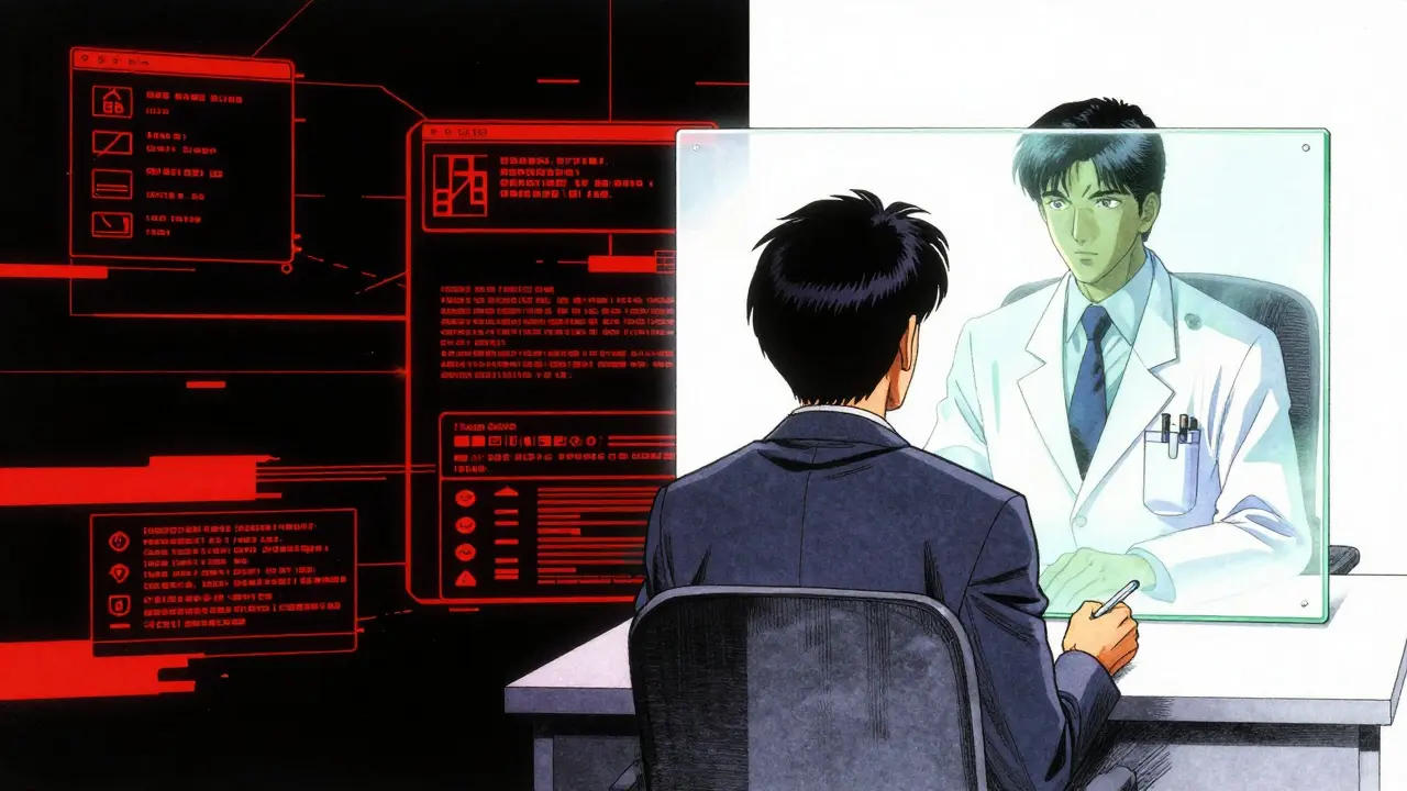 Split scene: unsafe vs safe online pharmacy in manga style