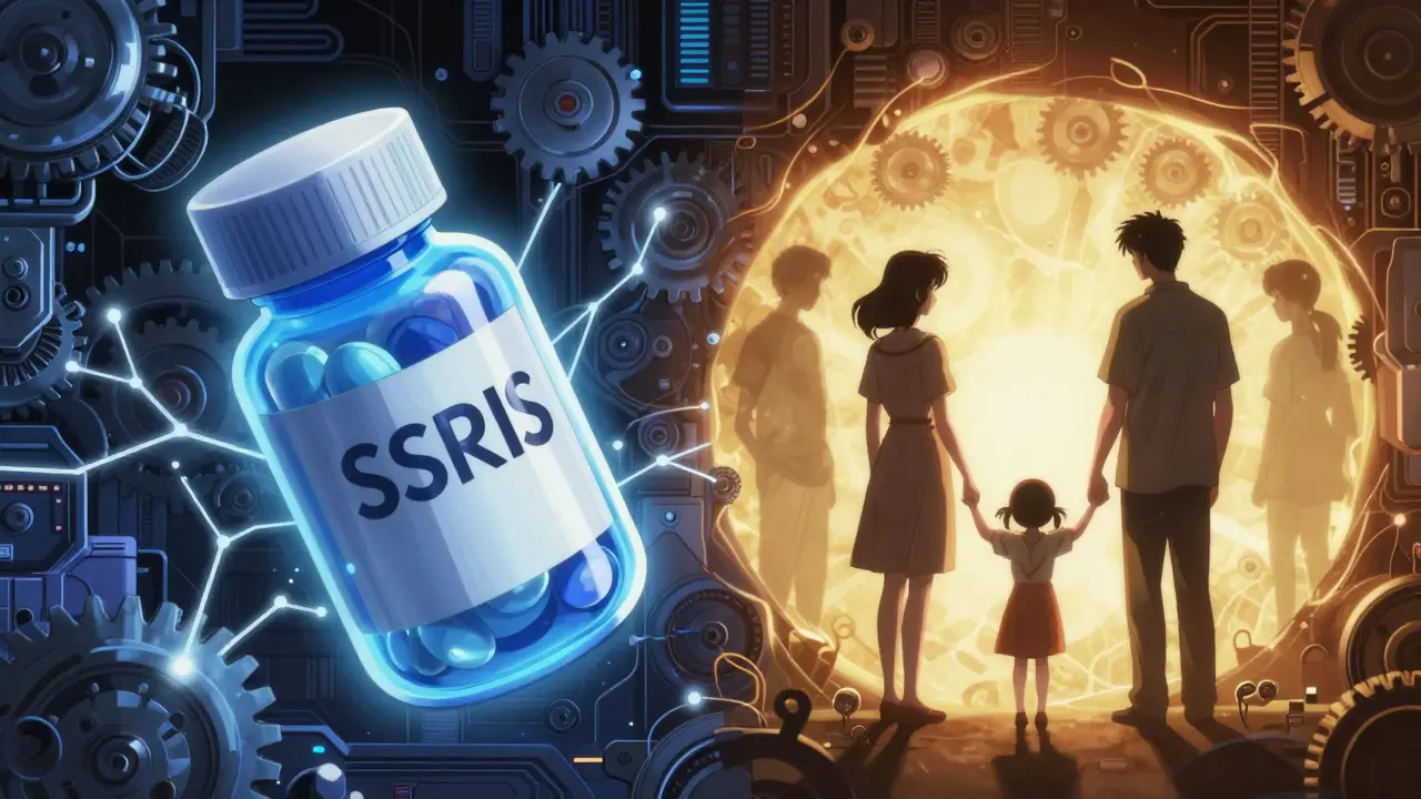 Metaphor of pills vs family support in manga art