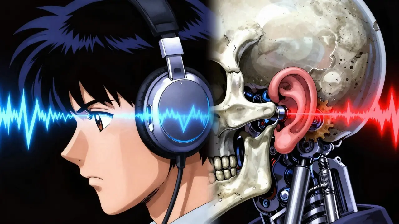 Split view of air and bone conduction hearing tests