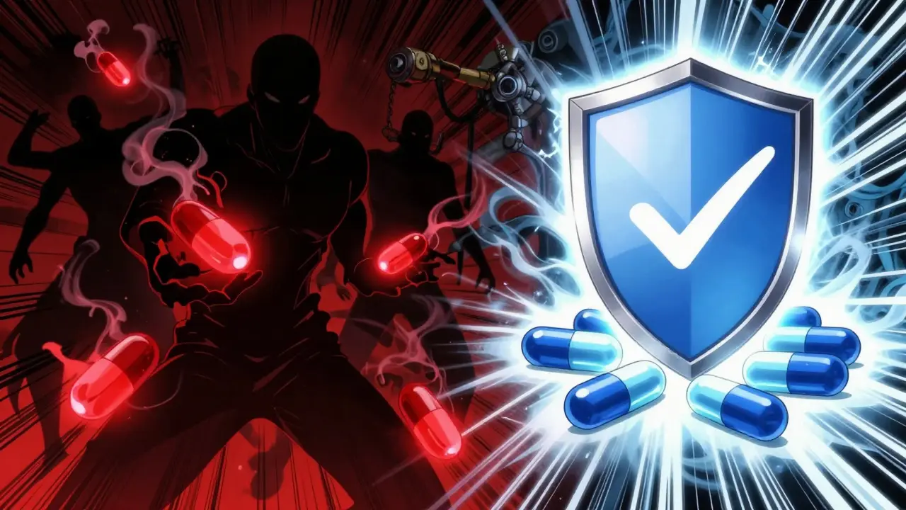 Contrast between fake pills and safe verified pharmacy