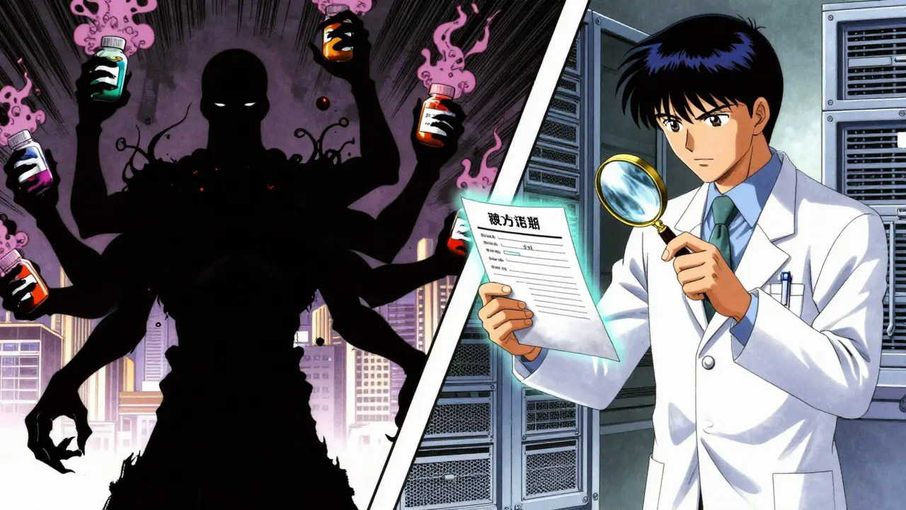 Shadowy rogue pharmacist versus a clean, verified medical professional.