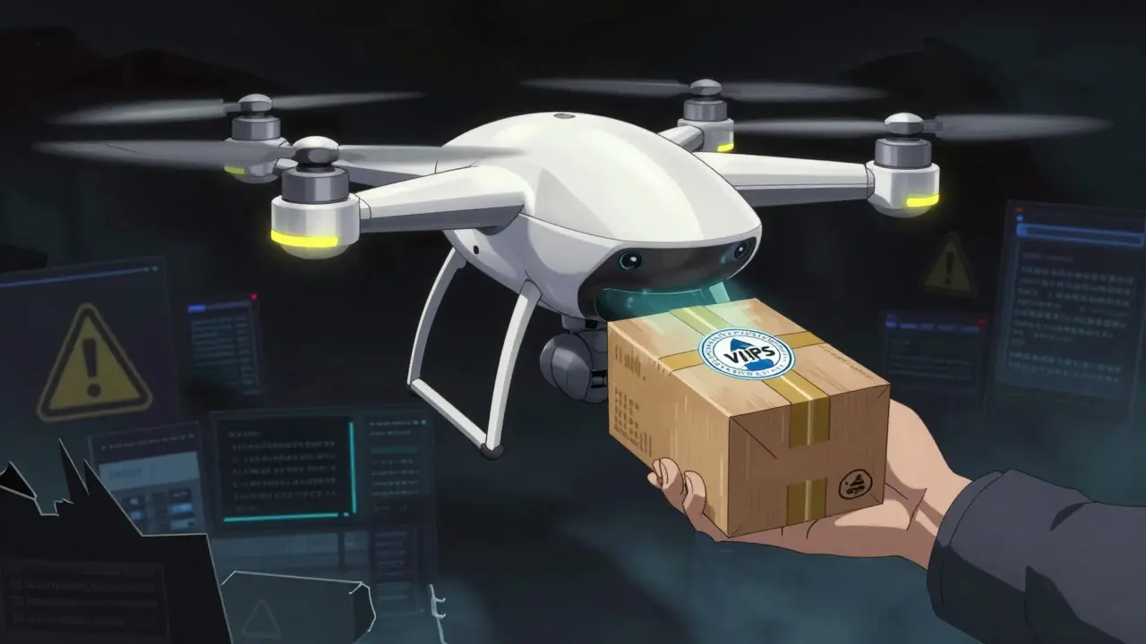 Drone delivering verified safe medication package